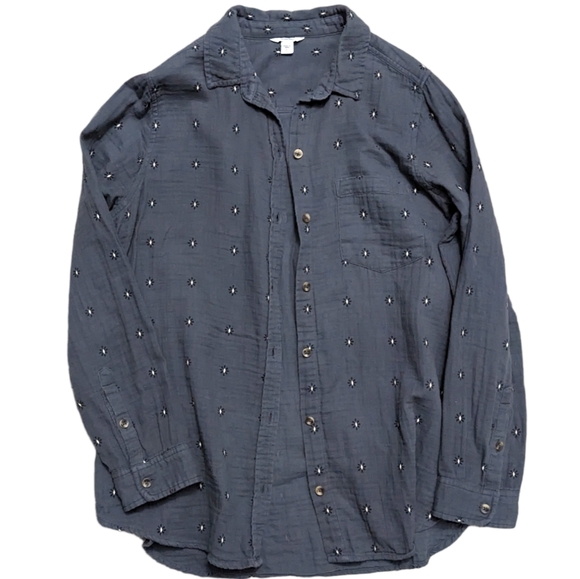 (2/$25) Sonoma high low button up long sleeve blouse grey 100% cotton - Picture 1 of 15